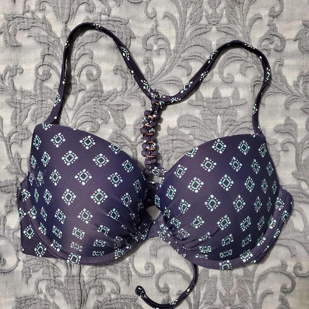 Aerie navy with geo print molded cup bikini top